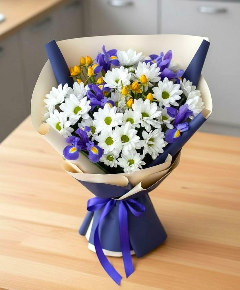 Букет цветов из: Розы, Ирисы и Хризантемы в Гремячее