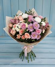 Букет цветов из:  Хризантемы, Розы и Альстромерии в Гремячее